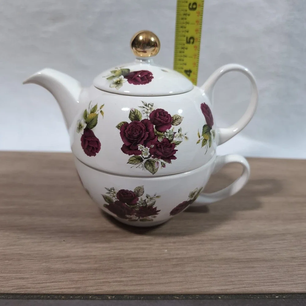 Vtg Arthur Wood & Son Tea for One Set Staffordshire Stackable Rose Floral 6460 - Picture 6 of 14
